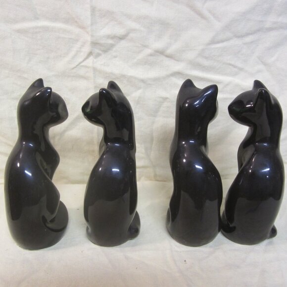 VTG CERAMIC BLACK CATS W/GREEN HANDPAINTED EYES, ELEGANT CATS price is each - Picture 4 of 9